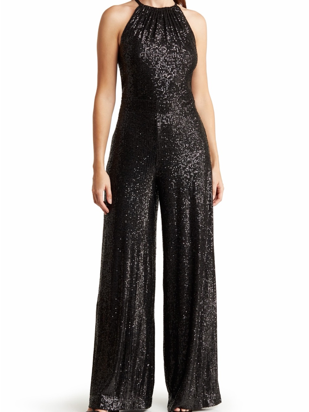Max Studio Black Sequin Halter Wide-Leg Jumpsuit Amazing